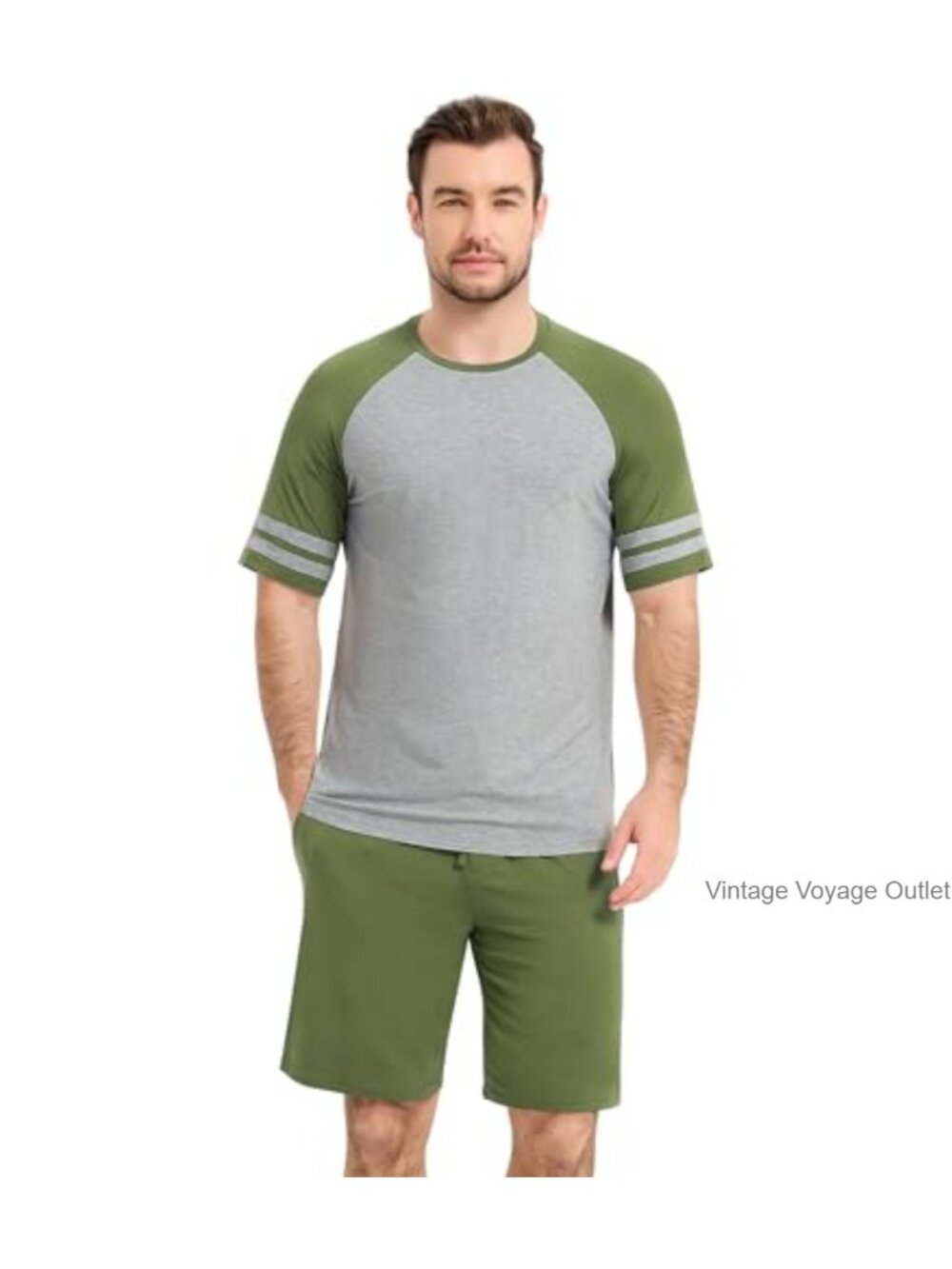 Men's Bamboo Viscose Pajama Set Raglan Short Sleeve Shorts PJs 2-Piece